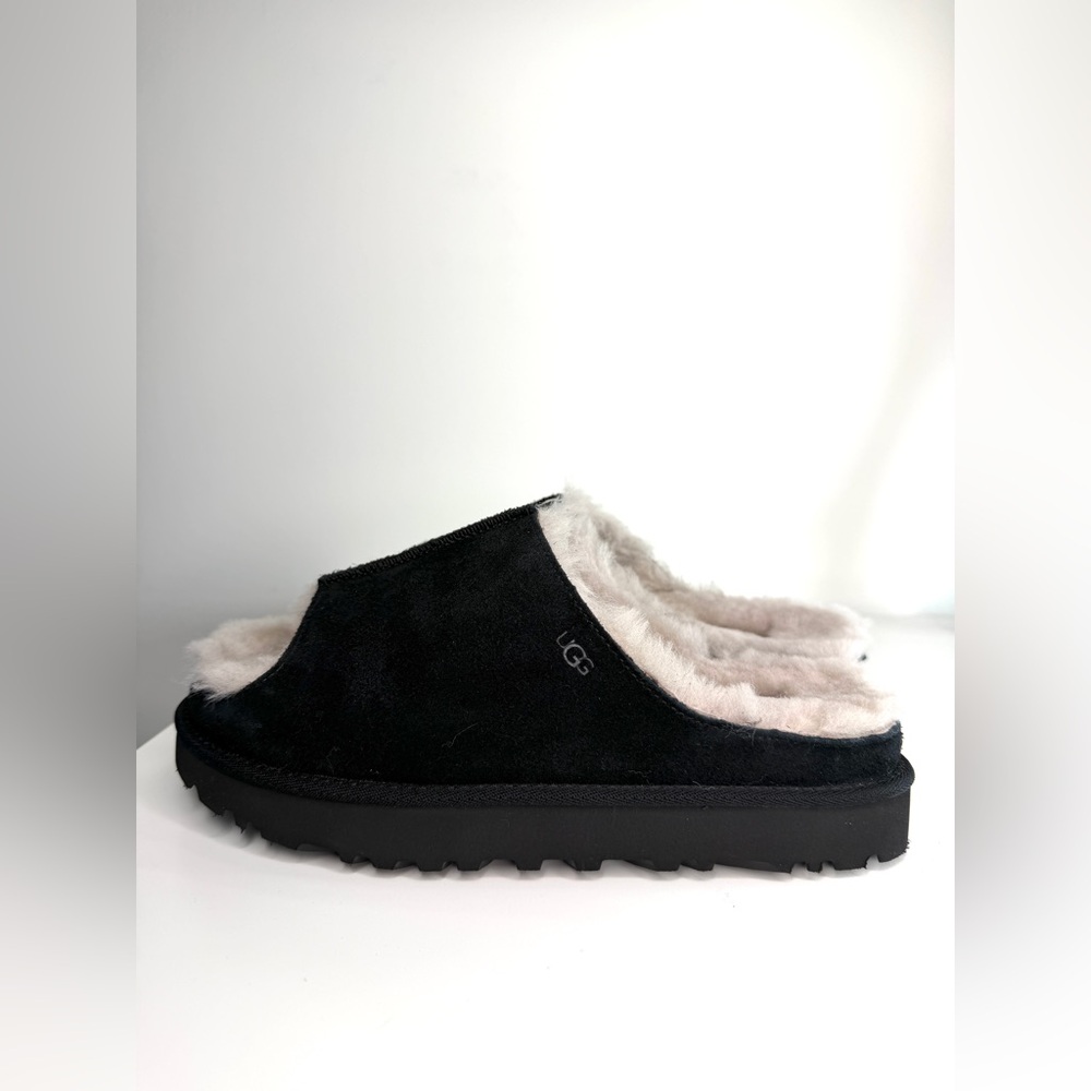 UGG Greenport Genuine Shearling Platform Slide Sandal Women Black Size 8 NEW